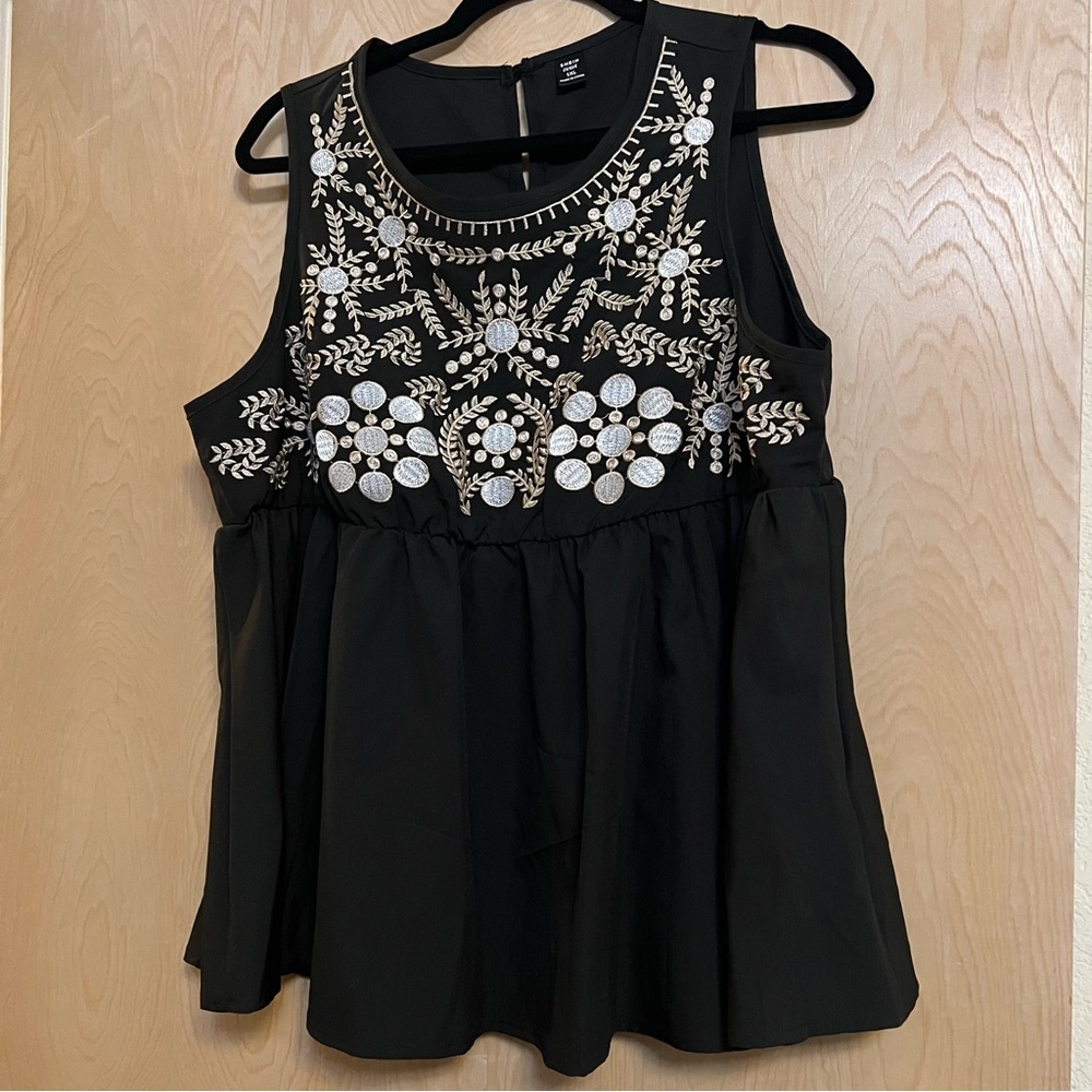 SHEIN Black Top with White Embroidery